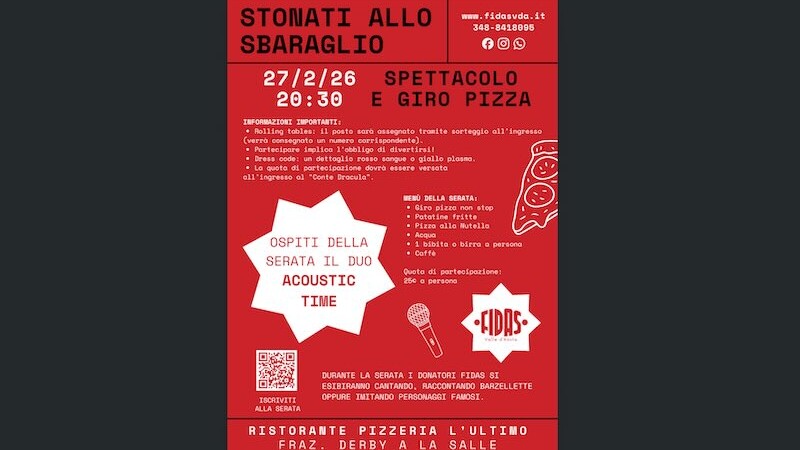 “Stonati allo sbaraglio”, i donatori FIDAS Valle d’Aosta fanno festa tra musica e solidarietà